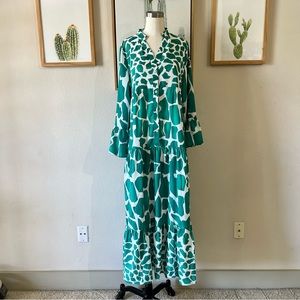 Green Giraffe Print Boho Maxi Dress